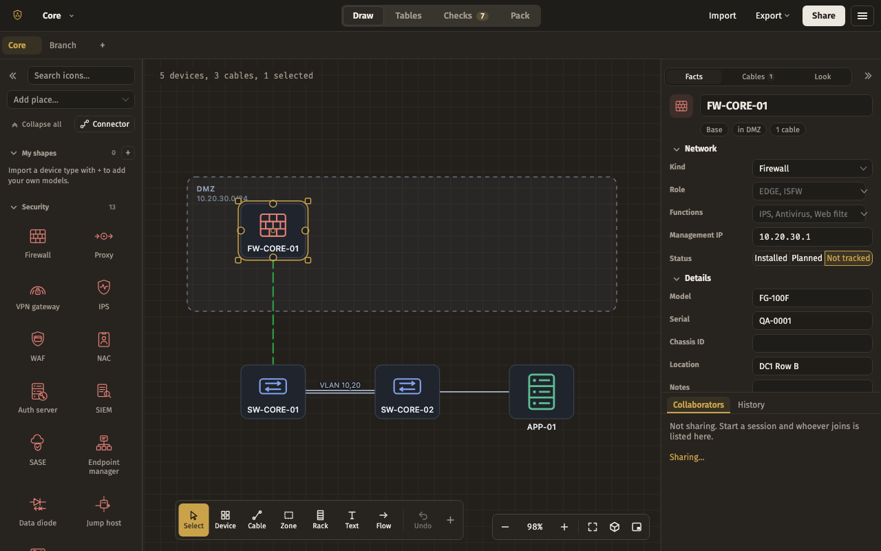 Session host — the editor with this layout, dark theme