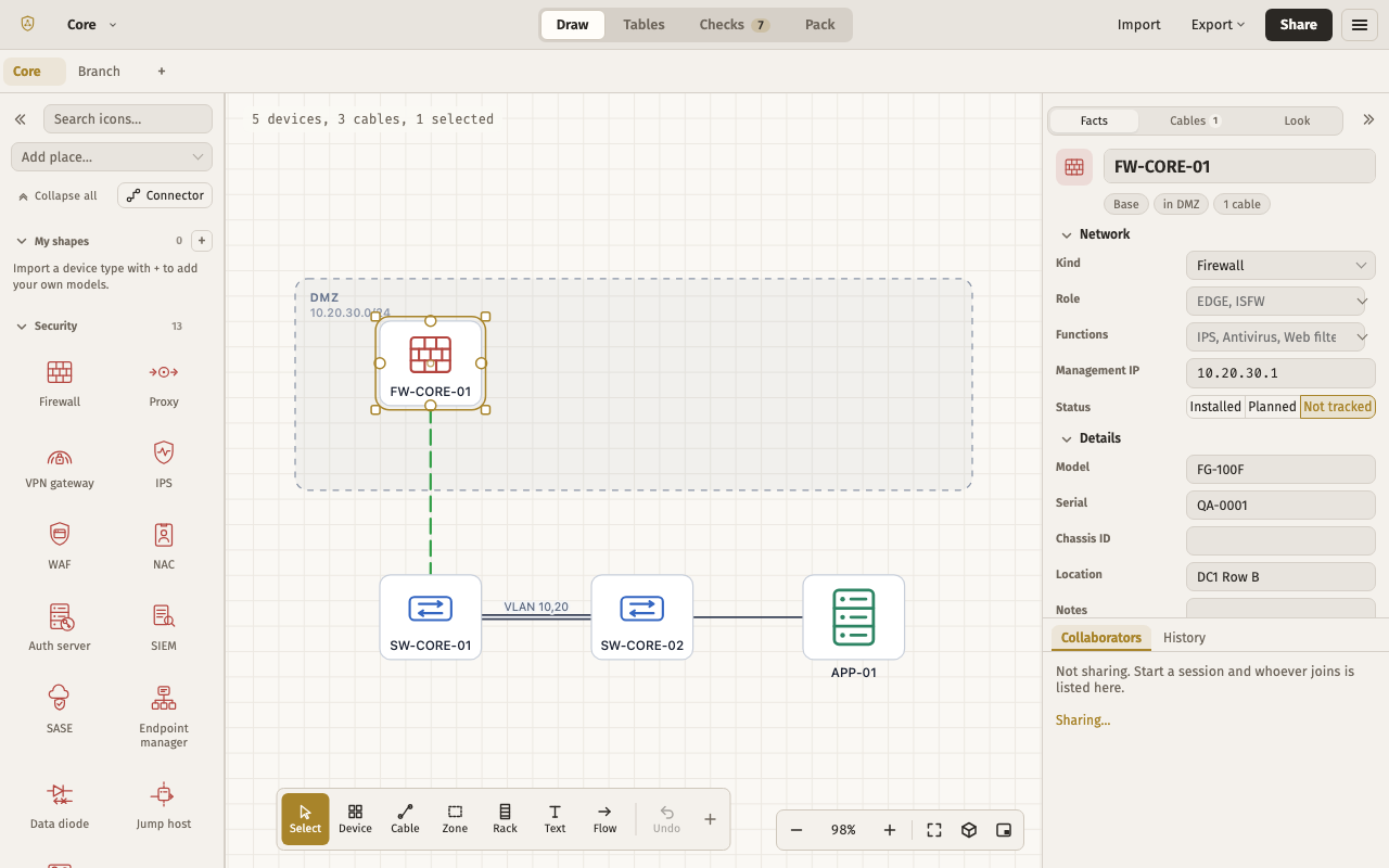 Session host — the editor with this layout, light theme